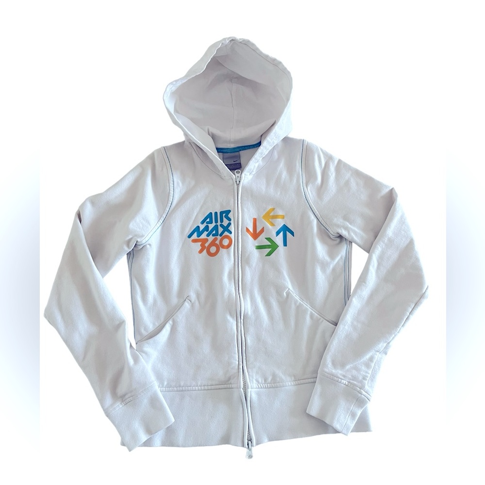 Nike Air Max 360 Woman’s Zippered Hoodie with Graphics, Off-White, Size M